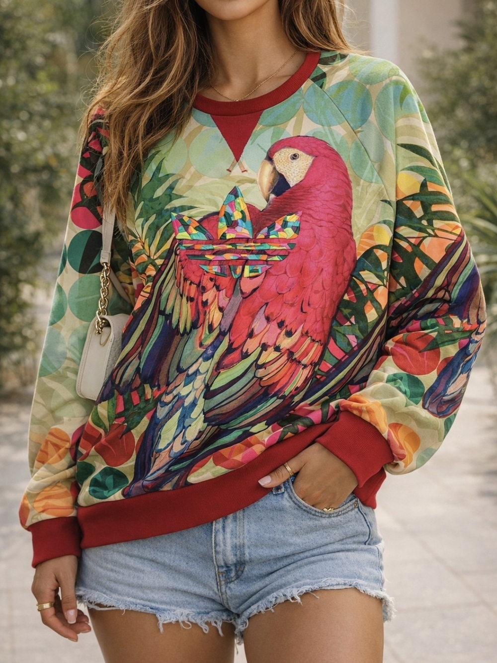 ADIDAS ORIGINALS X FARM RIO PASSAREDO PARROT SWEATSHIRT SIZE L EMBROIDERED TREFO